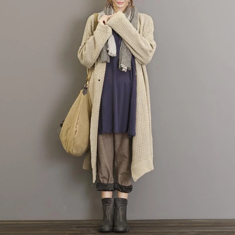 Camel oversize knit cardigans woolen sweaters coat long