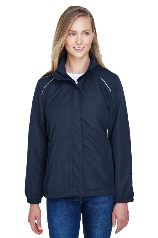 Core 365 Womens Profile Water Resistant Full Zip Hooded Jacket - Classic Navy Blue