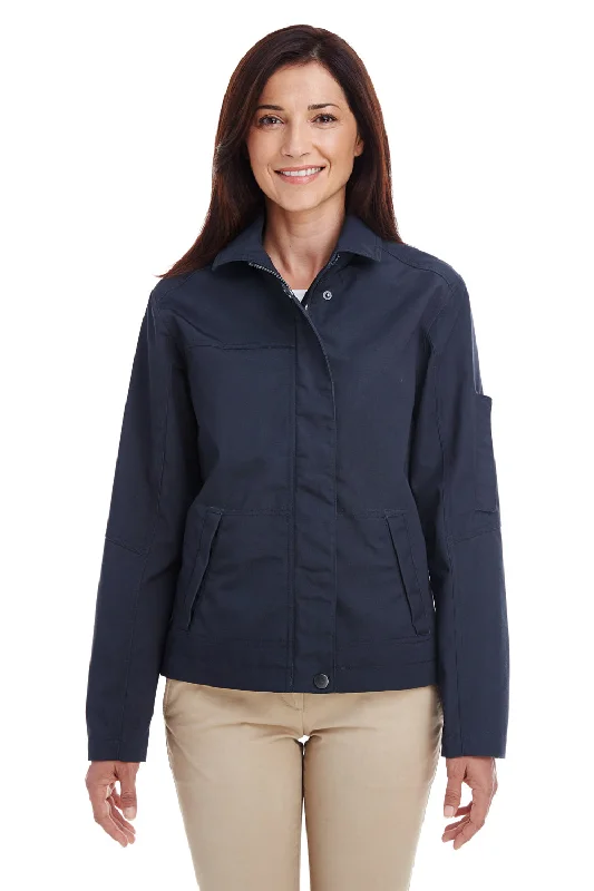 Harriton Womens Auxiliary Water Resistant Canvas Full Zip Jacket - Dark Navy Blue