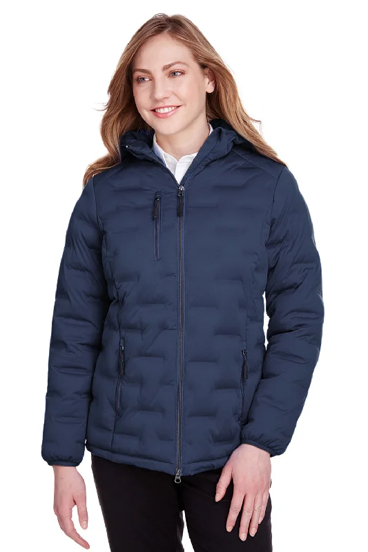 North End Womens Loft Waterproof Full Zip Hooded Puffer Jacket - Classic Navy Blue/Carbon Grey