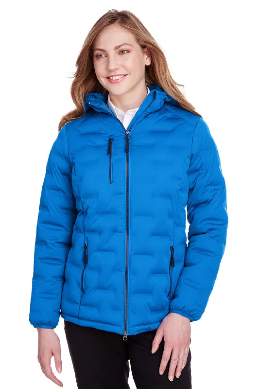 North End Womens Loft Waterproof Full Zip Hooded Puffer Jacket - Olympic Blue/Carbon Grey