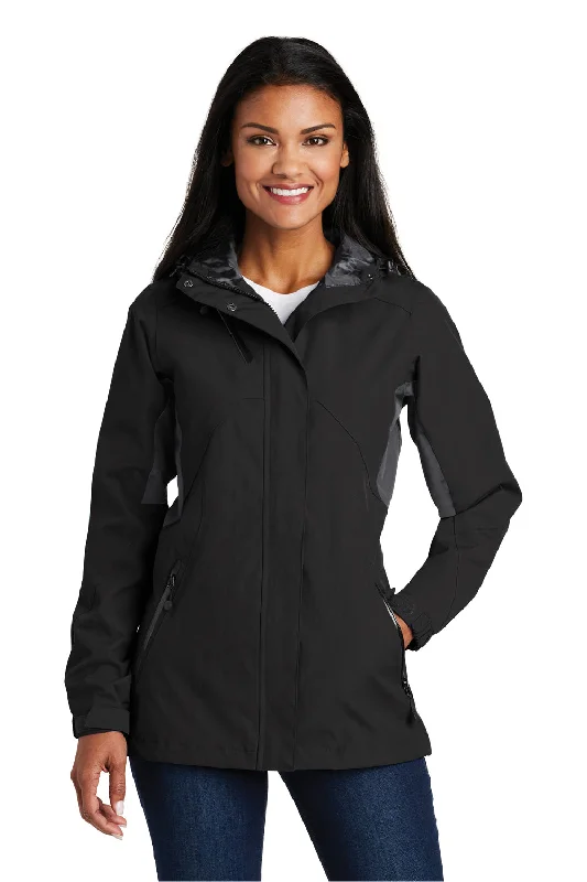 Port Authority Womens Cascade Waterproof Full Zip Hooded Jacket - Black/Magnet Grey - Closeout