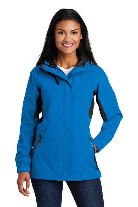 Port Authority Womens Cascade Waterproof Full Zip Hooded Jacket - Imperial Blue/Black - Closeout