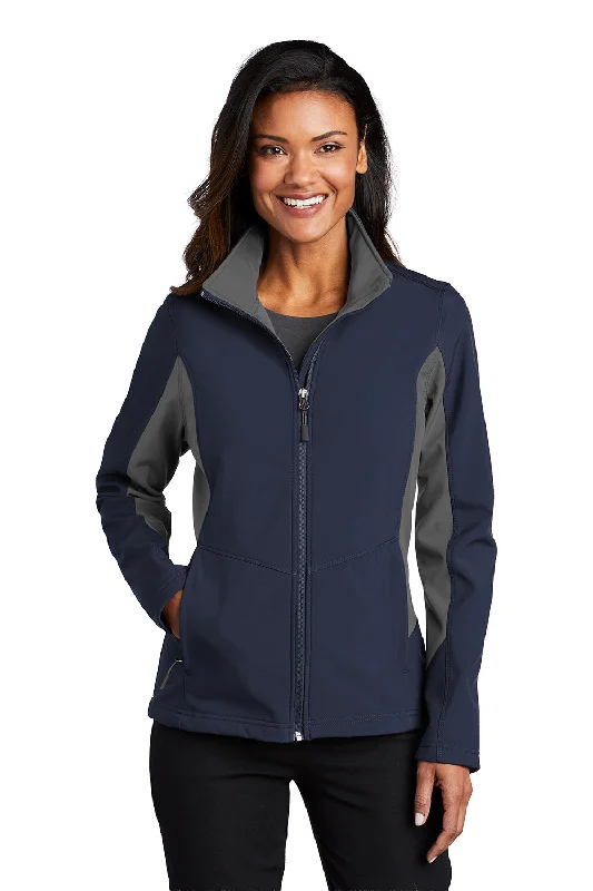 Port Authority Womens Core Wind & Water Resistant Full Zip Jacket - Dress Navy Blue/Battleship Grey - Closeout