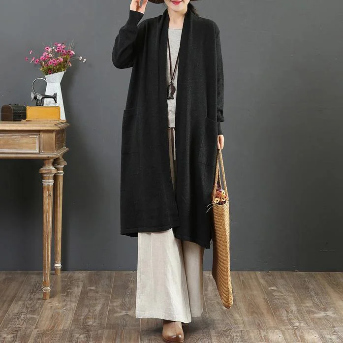 Cute black knit cardigans oversize wild pockets sweaters