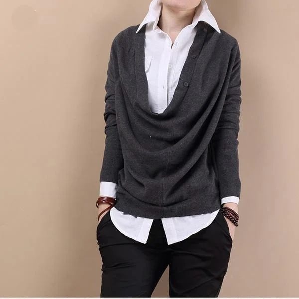 Dark gray knitted casual sweater top