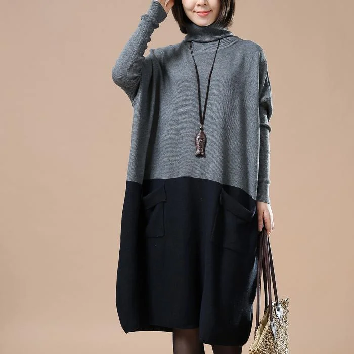 Deep gray patchwork baggy sweaters women oversize pullover