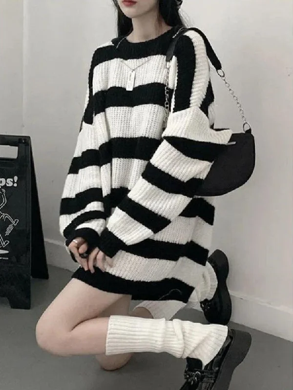 Gothic Sweaters Women Harajuku Punk Knitted Stripes Jumper