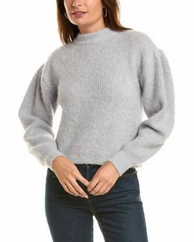 Fass Boucle Puff Sleeve Pullover In Sea Wave