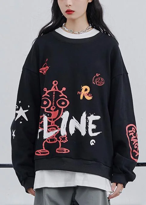 Graffiti sweater women 2020 fall new loose black lazy long-sleeved T-shirt