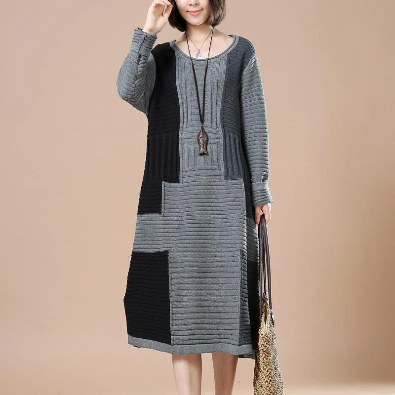 Gray cable knit long sweaters knitted dresss plus size