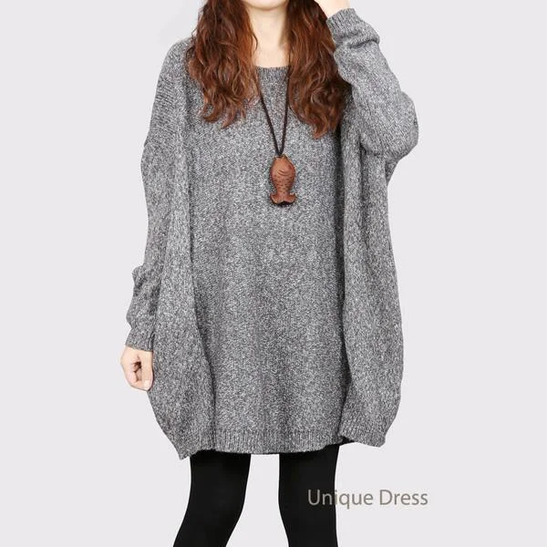 Gray oversize knit women sweater top