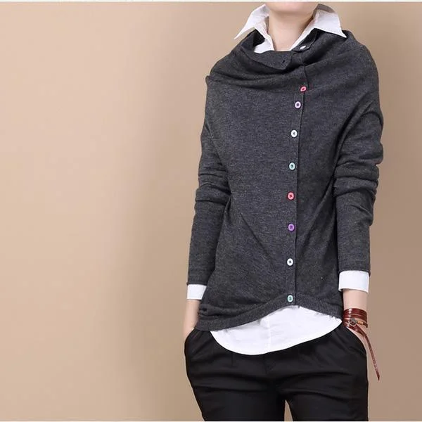 Gray Side buttons sweater woolen top