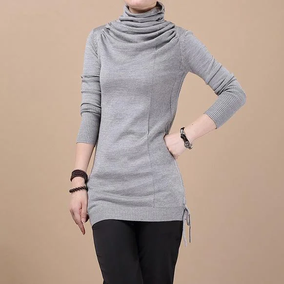 Gray Tunic drawstring knitted sweater