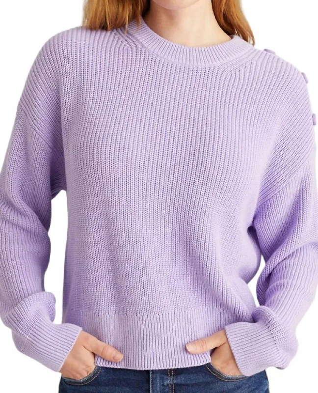 Ida Button Shoulder Solid Pullover In Purple Rose