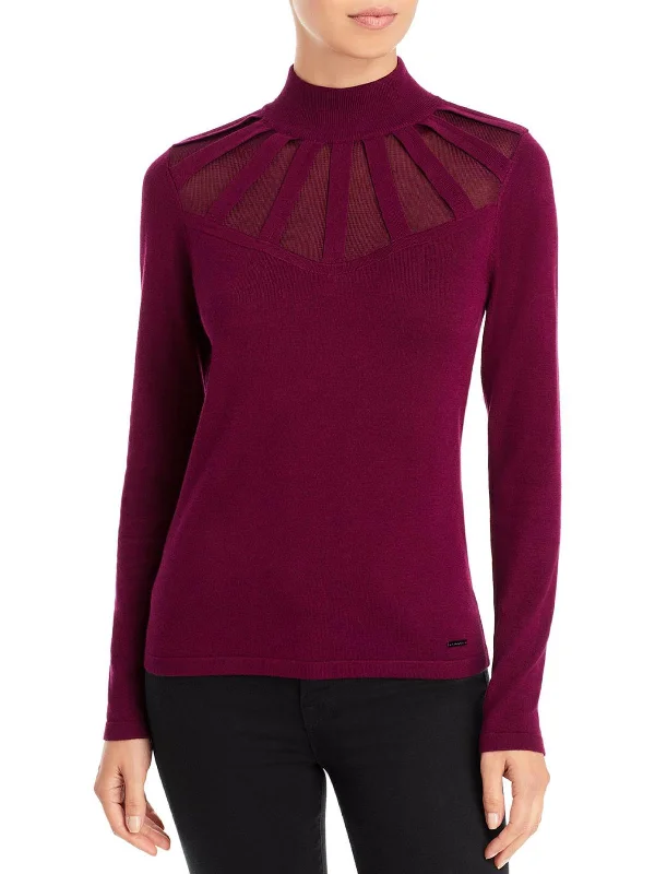 Womens Illusion Mock Neck Pullover Sweater