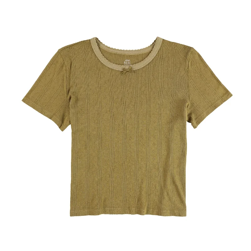 American Eagle Womens Real Soft Scalloped Bow Embellished T-Shirt, Brown, Small