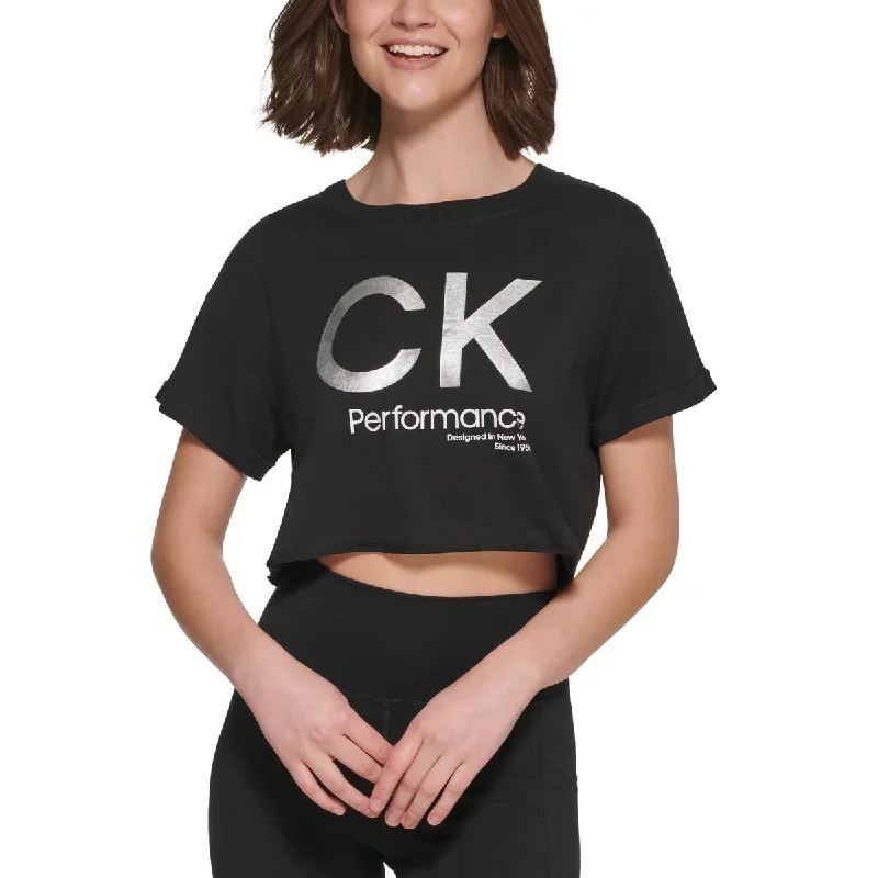 Calvin Klein Women's Cropped Logo T-Shirt Black Size Medium