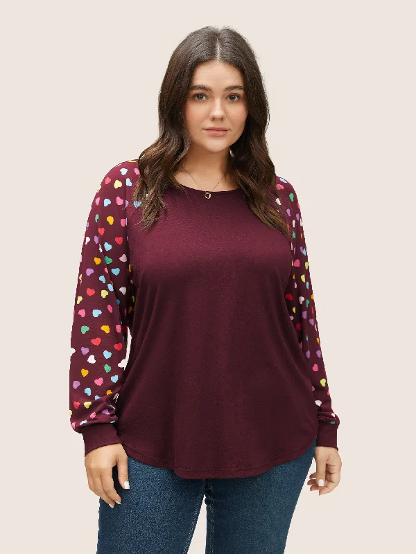 Colour Heart Print Raglan Sleeve T-shirt