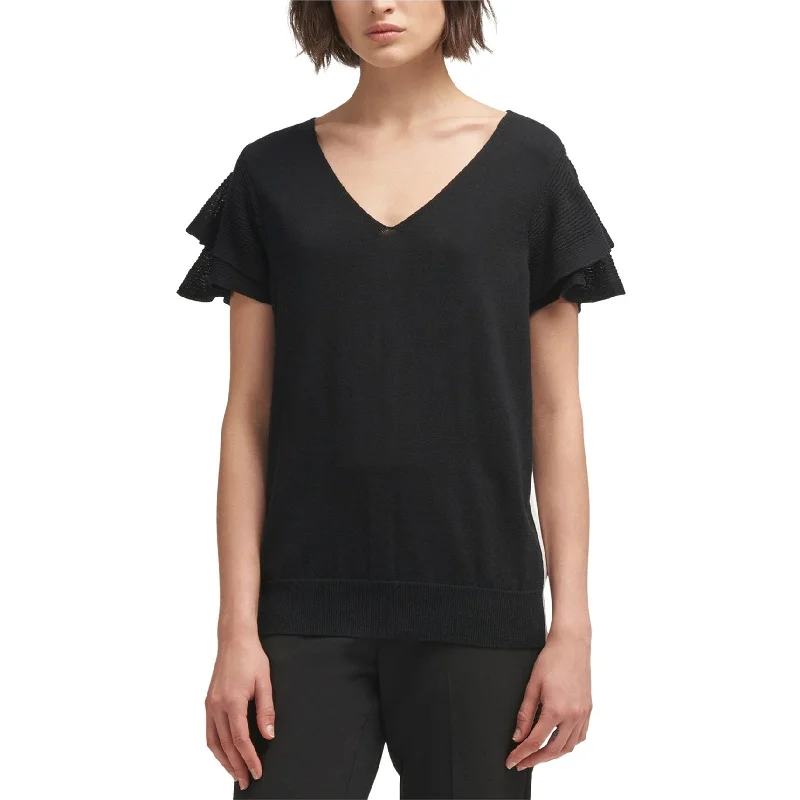 DKNY Womens Side Stripe Basic T-Shirt, Black, X-Small