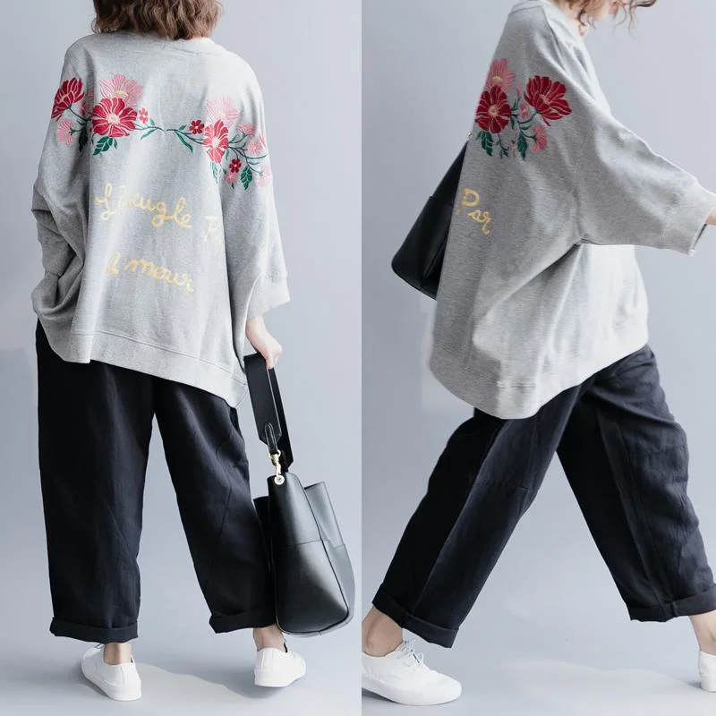 Fashion Embroidered Cotton Loose T-Shirt