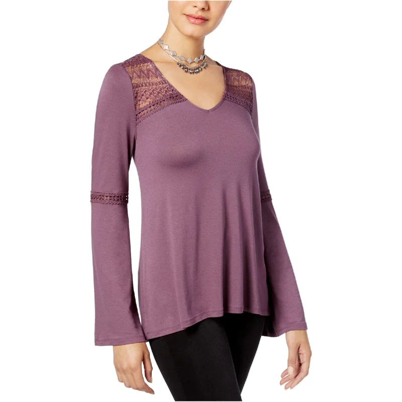 Hippie Rose Womens Bell Sleeve Basic T-Shirt, Purple, X-Large