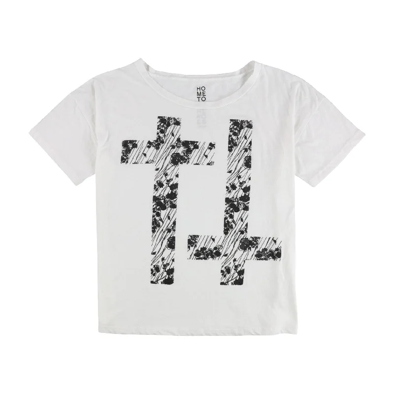 Hometown Heroes Womens Floral Crosses Graphic T-Shirt, White, Large