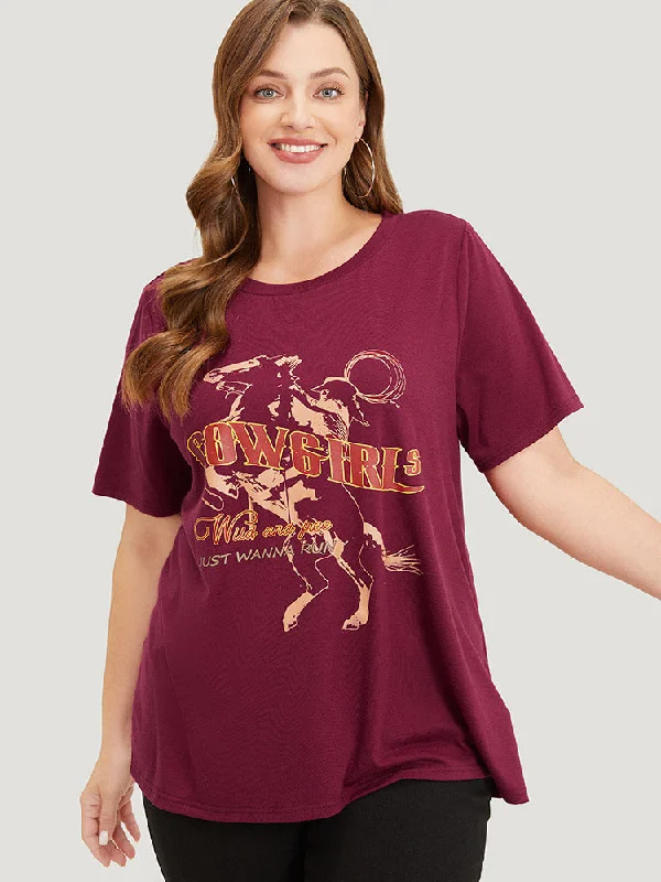 Horse & Letter Print Graphic Drop Shoulder T-shirt