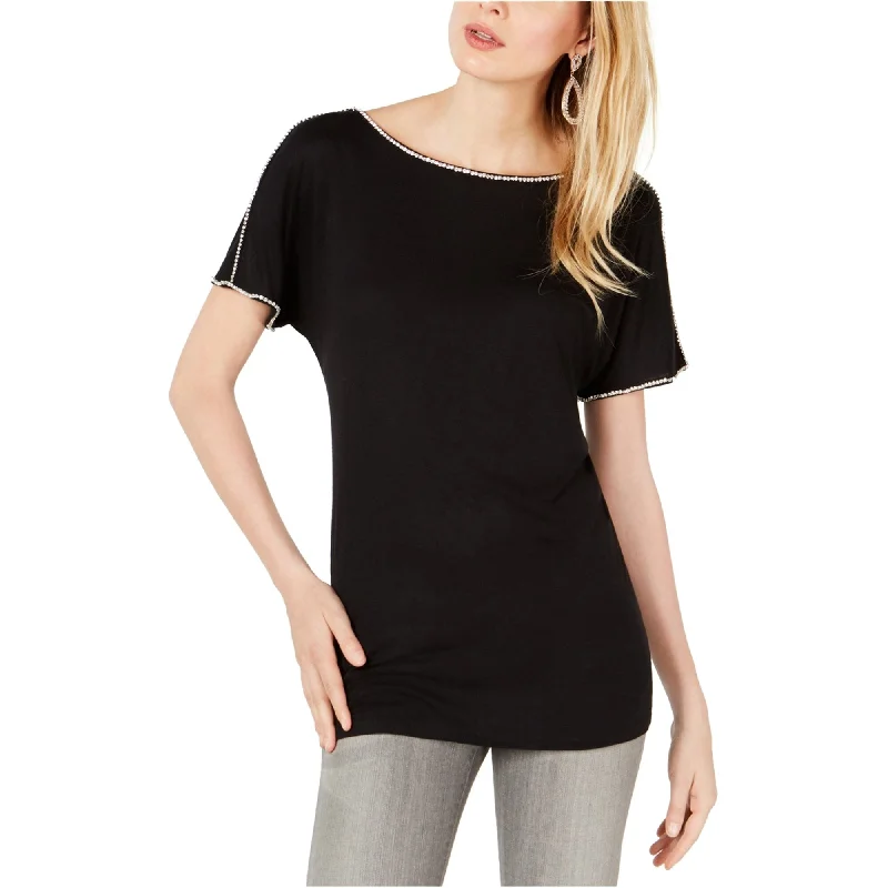 I-N-C Womens Jewel Embellished T-Shirt, Black, X-Large