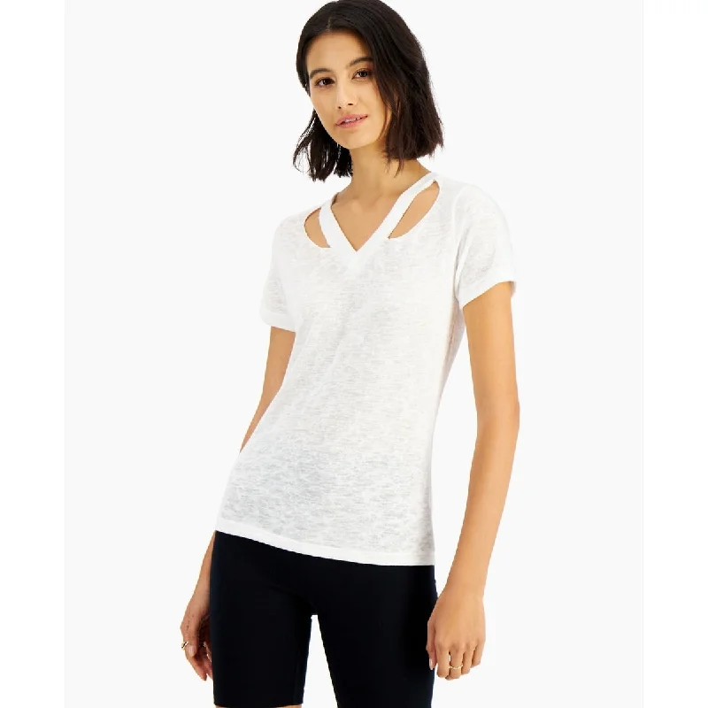 LNA Women's Cutout Neck T-Shirt White Size Medium