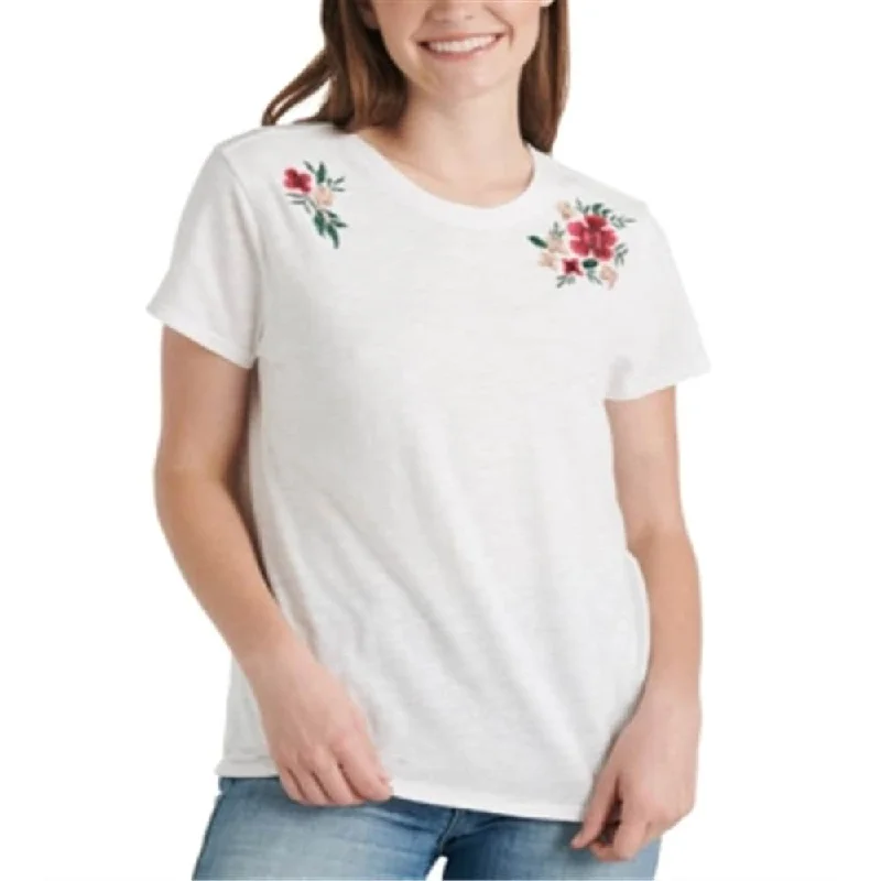 LUCKY BRAND Women's Cap Sleeve Crew Neck T-Shirt Top White Size XS -