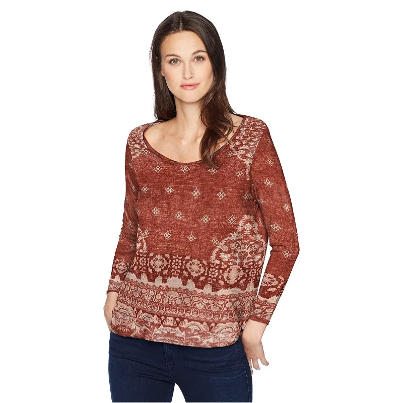 Lucky Brand Womens Rug Print Basic T-Shirt, Red, Large