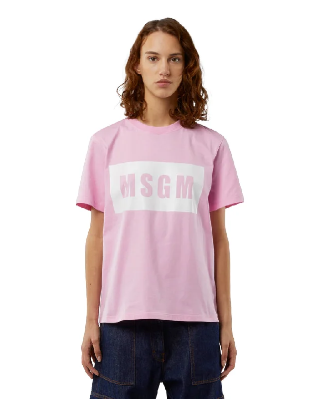 Crew neck T-shirt with MSGM box logo PINK