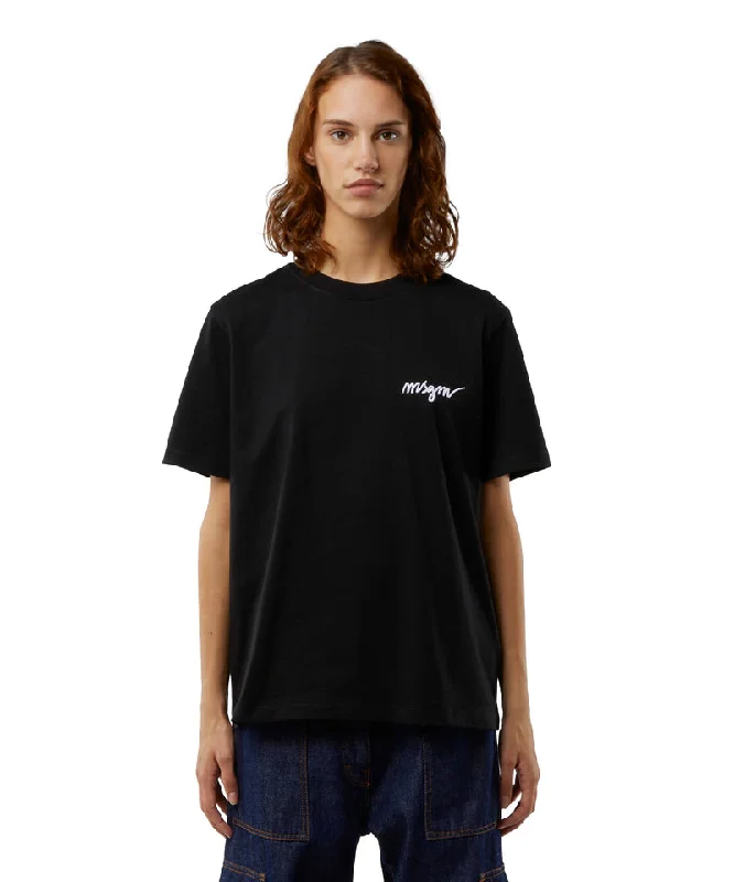 Round neck cotton T-shirt with embroidered logo Black