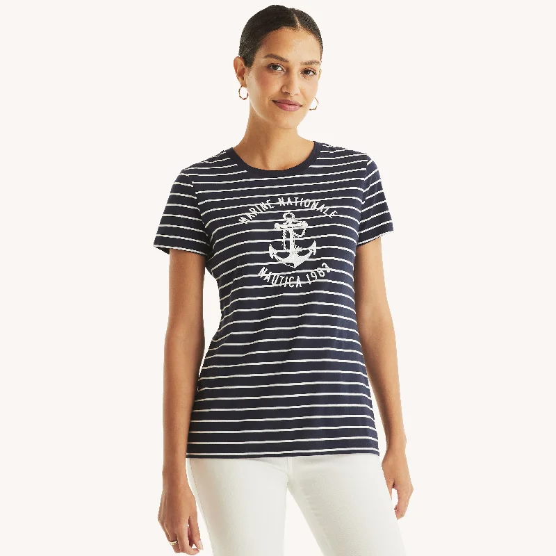 Nautica Womens Striped Marine Graphic T-Shirt