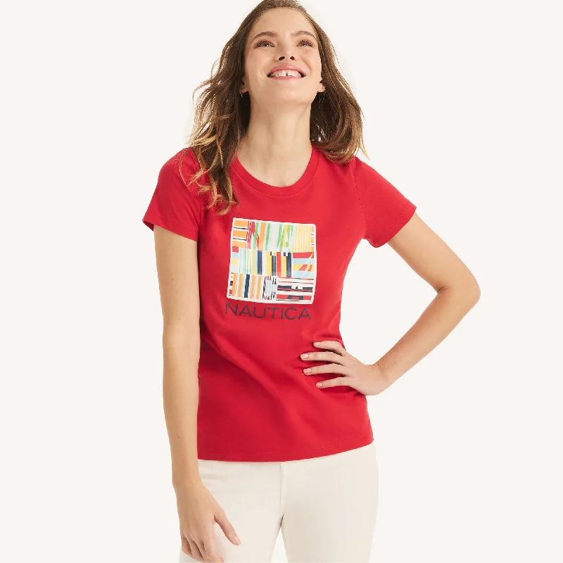 Nautica Womens Sustainably Crafted Heritage Foil Logo Graphic T-Shirt