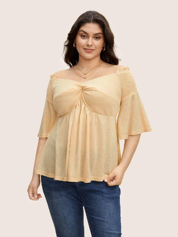 One Shoulder Neck Shirred Twist Front T-shirt