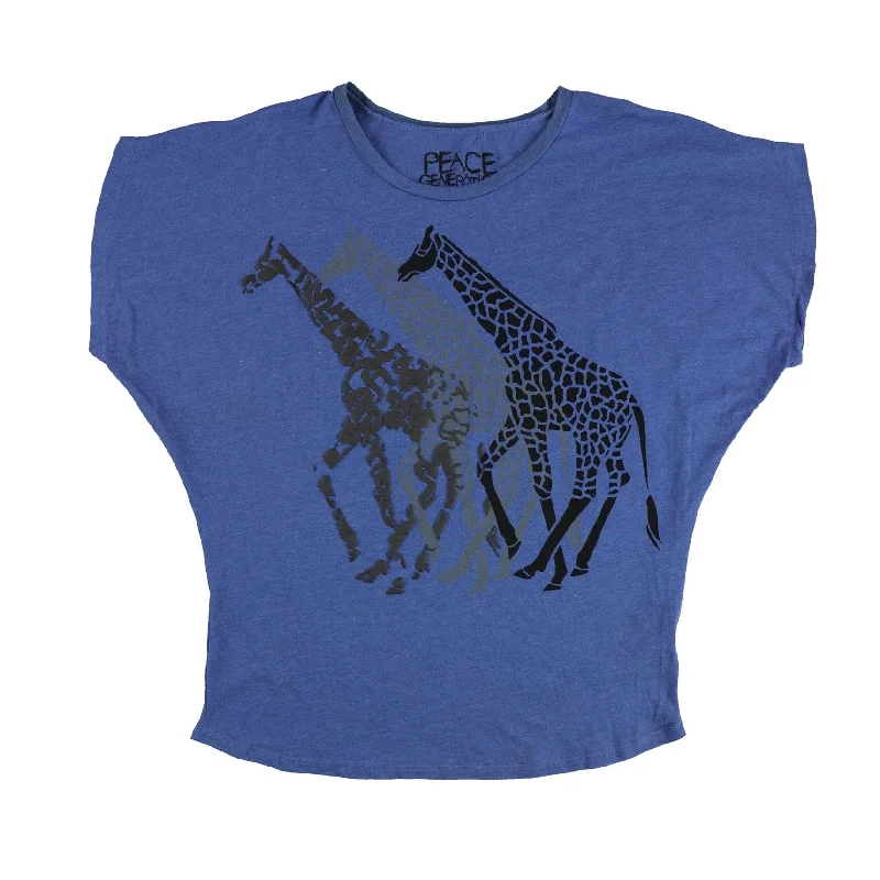 Peace Generation Womens Giraffe Print Graphic T-Shirt, Blue, Large