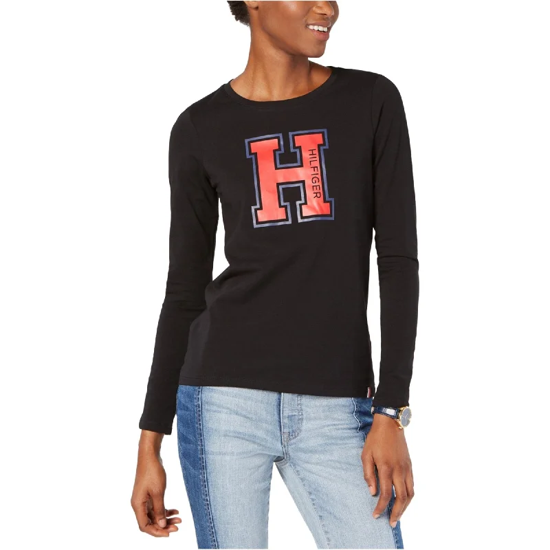 Tommy Hilfiger Womens Varsity Letter Graphic T-Shirt, Black, Medium