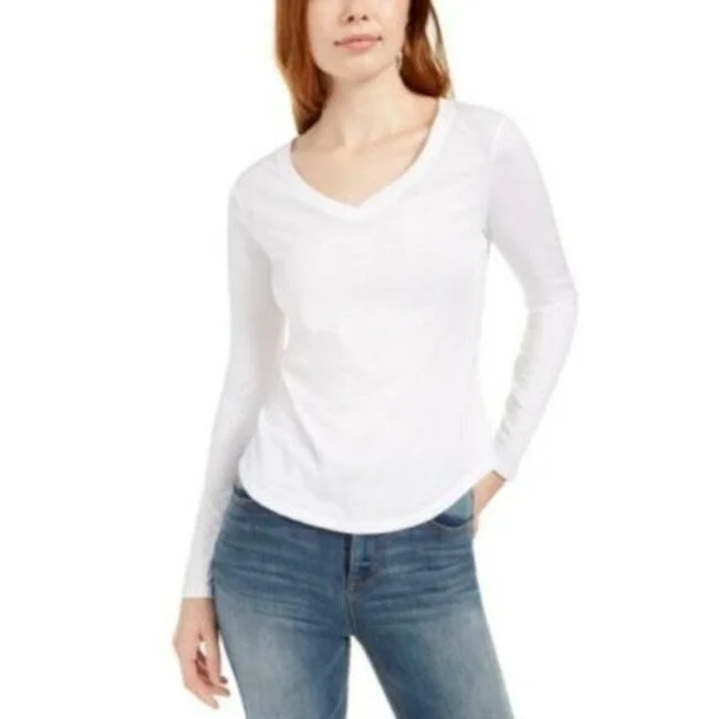 Ultra Flirt Juniors' Long-Sleeved Textured Boyfriend T-Shirt White Size Extra Large