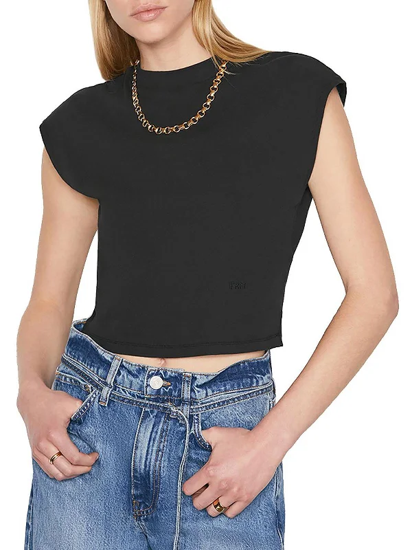 Womens Mock Neck Cropped T-Shirt