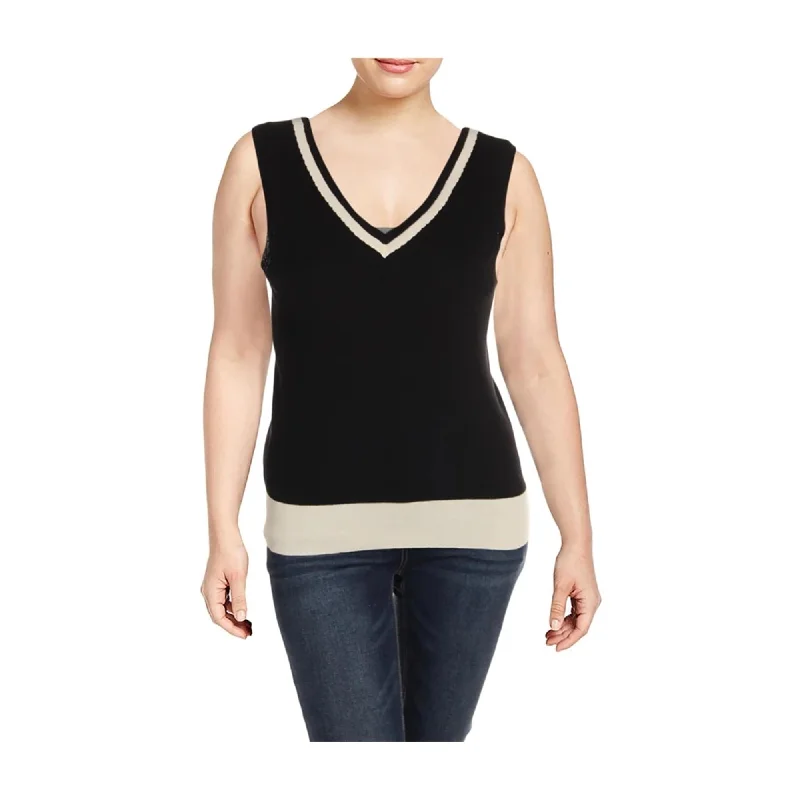 Anne Klein Womens Scallop Sweater Vest, Black, Medium