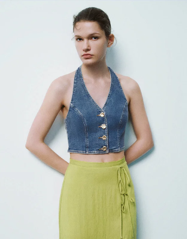 Halter Neck Denim Vest