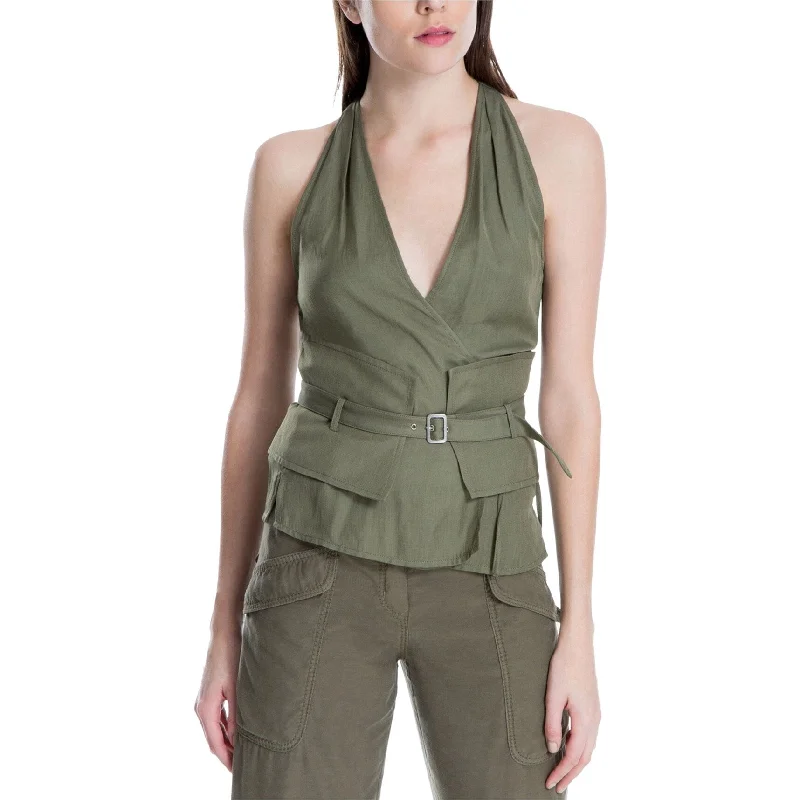 Max Studio London Womens Surplice Vest Blouse, Green, X-Small