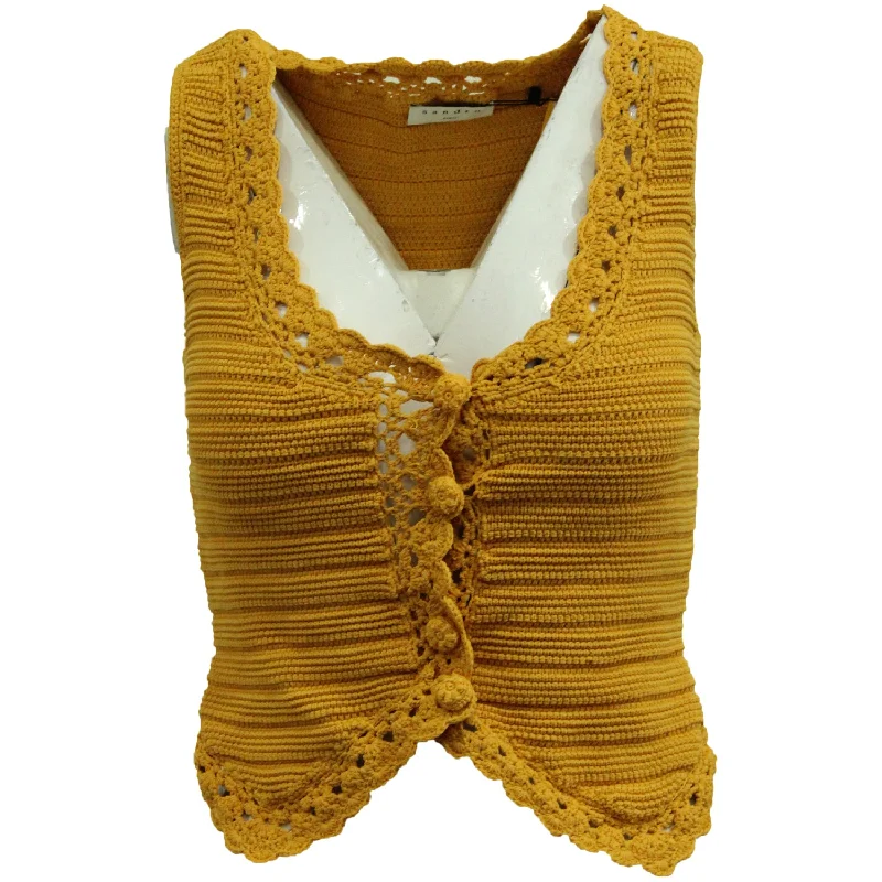 Sandro Crochet-Knit Vest Top in Yellow Polyester Viscose