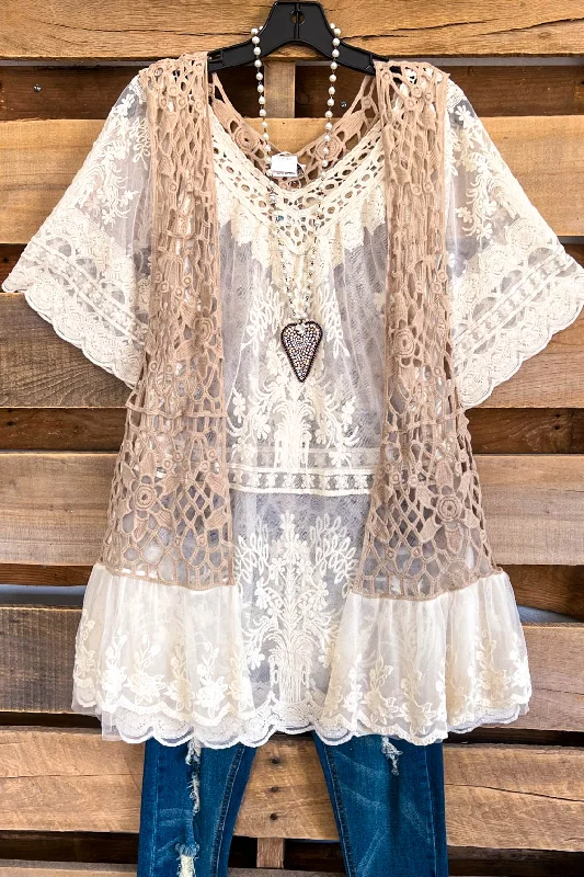 Yes I Will Crochet Vest - Mocha - 100% COTTON