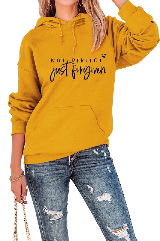 WOMEN LETTER PRINT KANGAROO POCKET LOOSE HOODIE