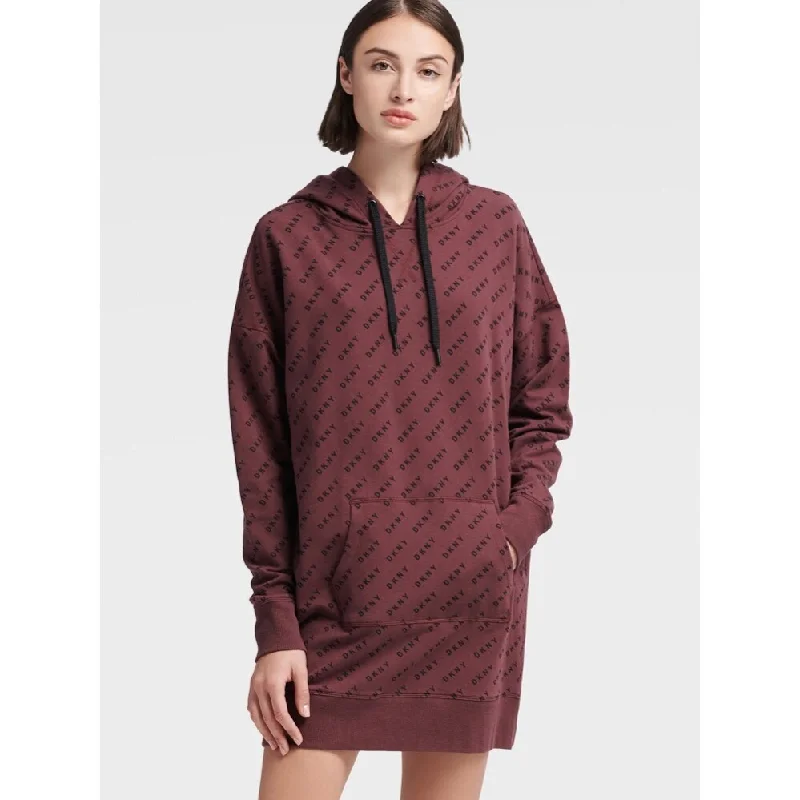 DKNY Women's Logo Hoodie Dress Plum Size Medium - Wine - Small