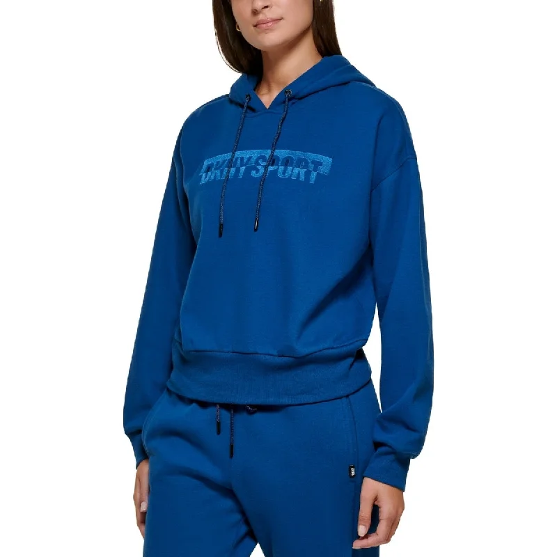 Dkny Women's Mirror Logo Printed Pullover Hoodie Blue Size M