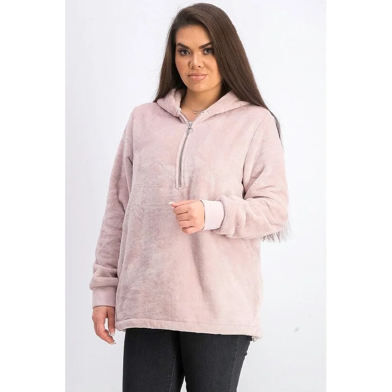 Ideology Women's Faux-Fur Quarter-Zip Hoodie Pink Size X-Small